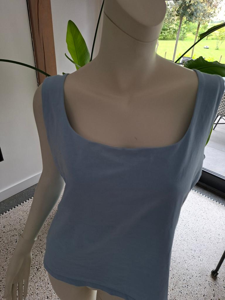 Lichtblauw top zomertop vierkante hals xxl 44 sttetch katoen, Blauw, Maat 42/44 (L), Ophalen of Verzenden, Zo goed als nieuw