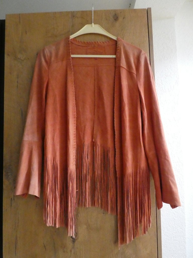 Circle of Trust franjes jasje maat S echt suede koraalrood, Kleding | Dames, Jasjes, Kostuums en Pakken, Verzenden, Zo goed als nieuw