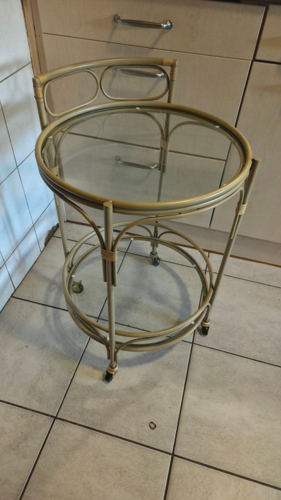 Vintage trolley met glazen platen, Huis en Inrichting, Ophalen, Gebruikt