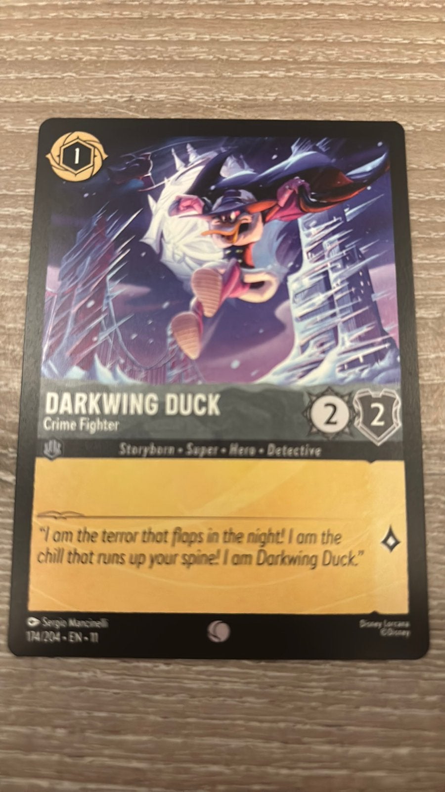Disney Lorcana Darkwing Duck crimefigh 174-204 11WSP nonfoil, Ophalen of Verzenden, Zo goed als nieuw, Losse kaart