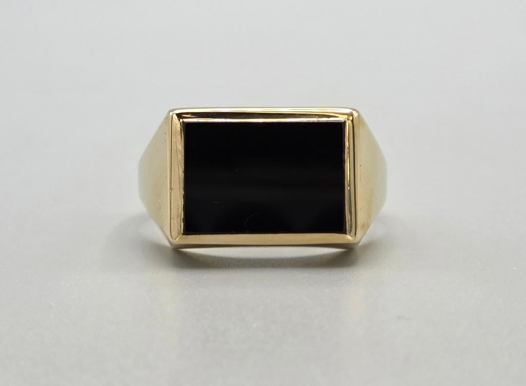 Gouden Vintage heren zegelring met onyx. 2026/258., 20 of groter, ., Zwart, Ophalen of Verzenden
