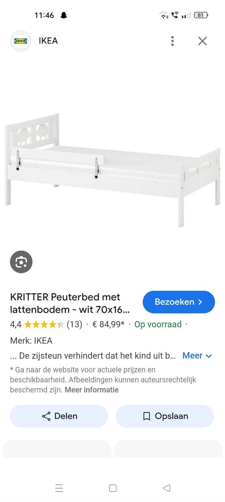 Kritter peuterbed, Ophalen, Nieuw, 70 tot 85 cm, 140 tot 160 cm