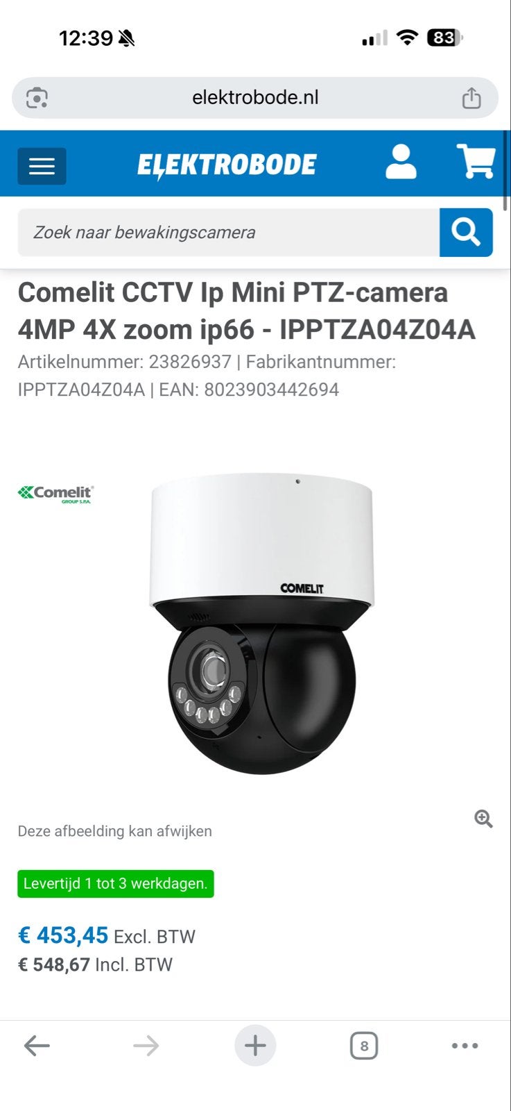 Complete Set! 2x Comelit IPPTZA04Z04A IP Mini PTZ-camera 4MP, Ophalen of Verzenden, Nieuw, Buitencamera