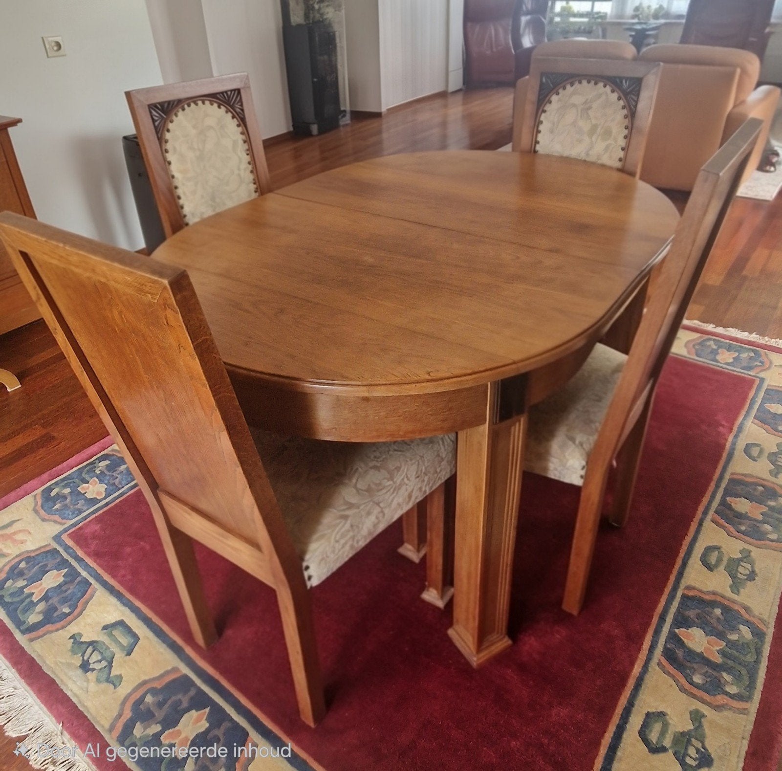 Eiken eethoek in Art Nouveau / Jugendstil stijl: uitschuifba, Antiek en Kunst, Ophalen