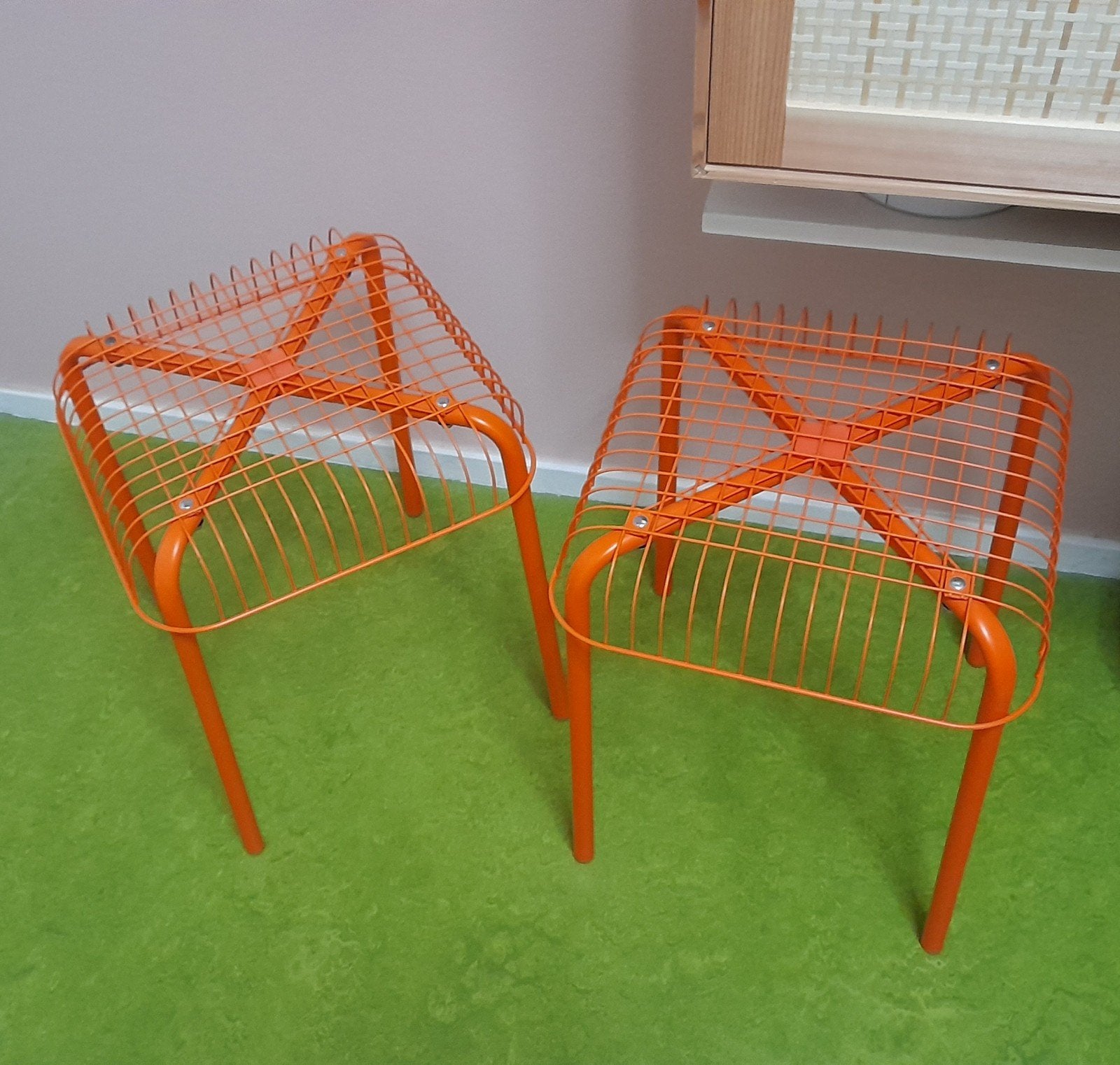 2 Oranje IKEA Västerön krukjes draadstaal, Huis en Inrichting, Ophalen, Gebruikt, Staal