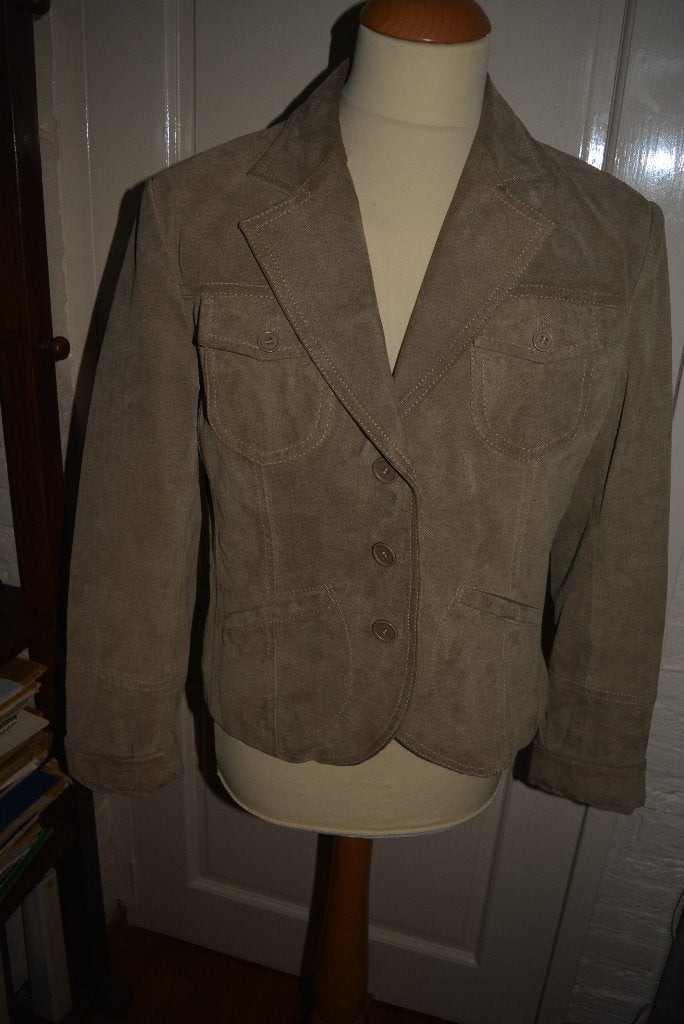 Gina Mariolano, mooi suede leren jasje, mt 46, Gina Mariolano, Bruin, Maat 46/48 (XL) of groter, Ophalen of Verzenden