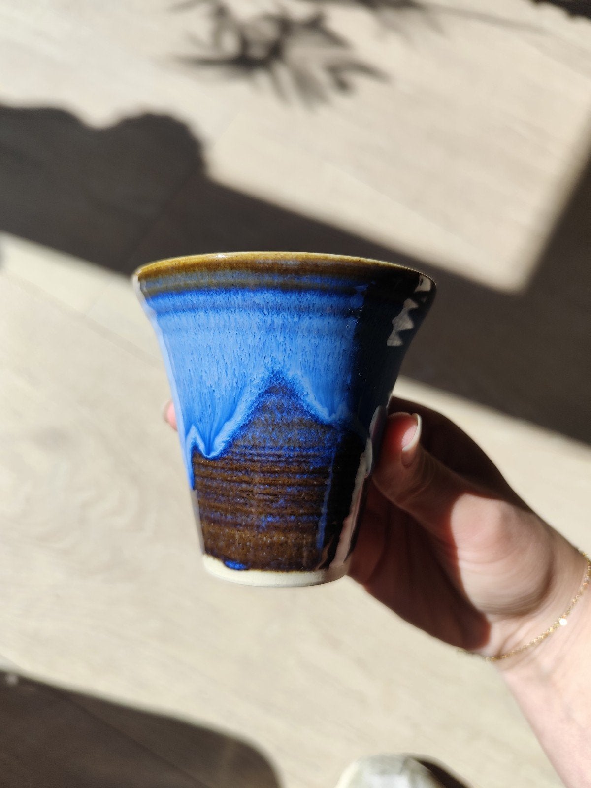Handgemaakte Keramische vaasje - Blauw en Bruin, Ophalen of Verzenden