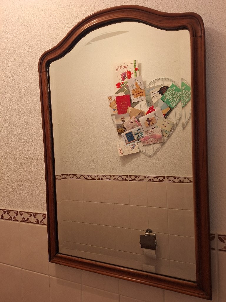 Antieke facetgeslepen spiegel in eikenhouten frame