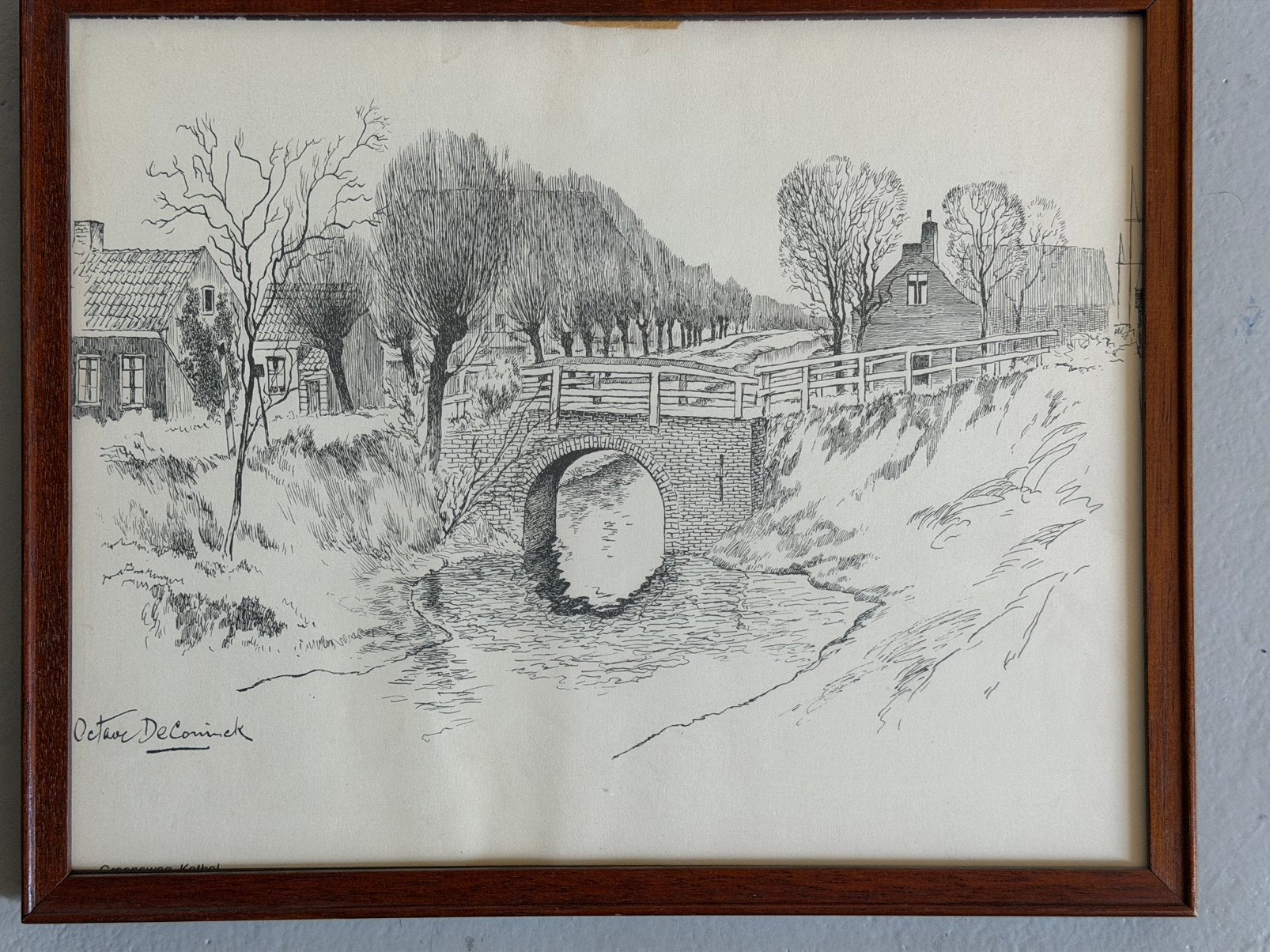 Tekening Octave De Coninck - Groeneweg Kethel, Ophalen of Verzenden, Ets, Ingelijst
