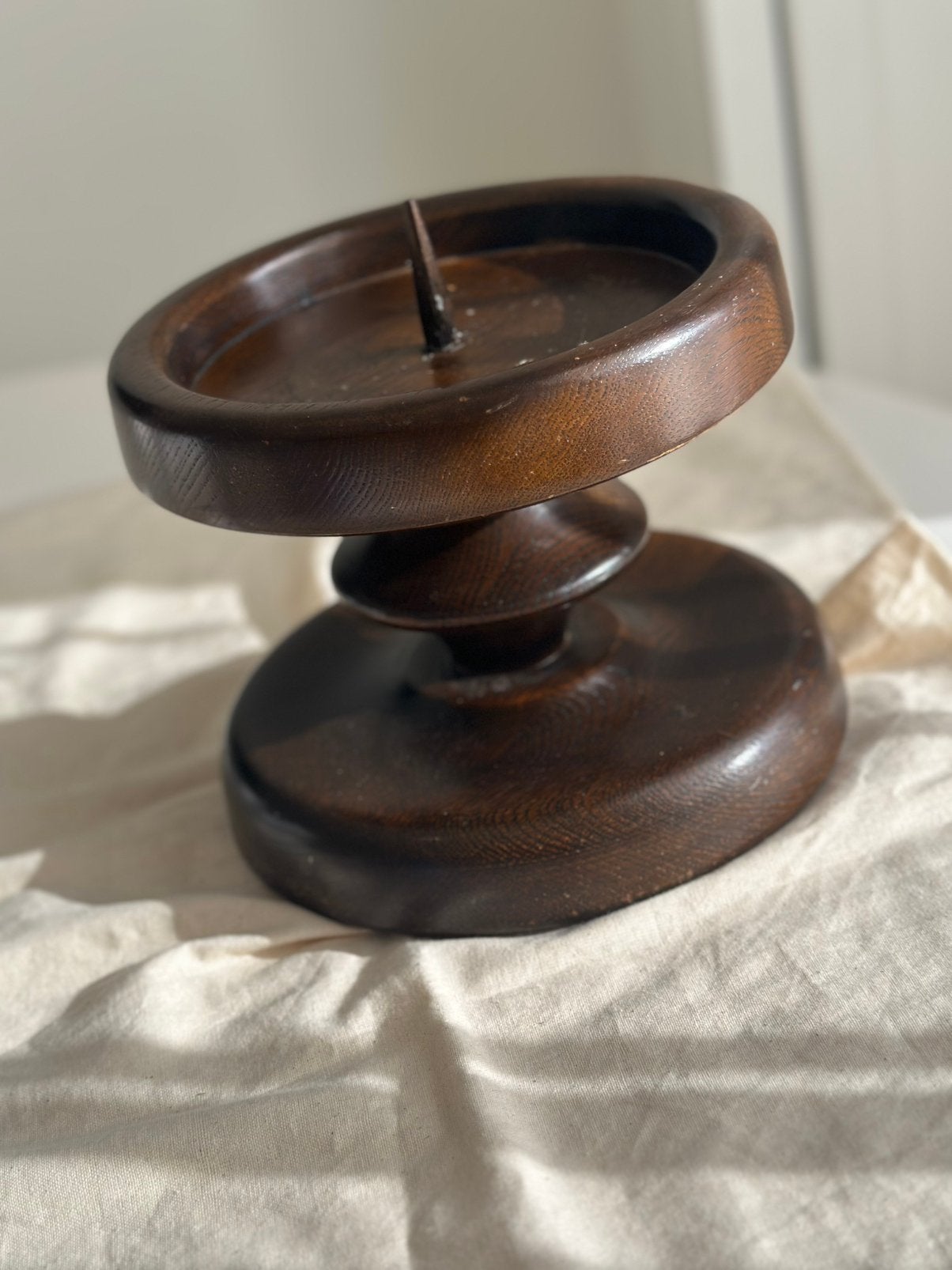 Vintage kandelaar handgedraaid hout XL, Huis en Inrichting, Woonaccessoires | Kandelaars en Kaarsen, Bruin, Ophalen of Verzenden