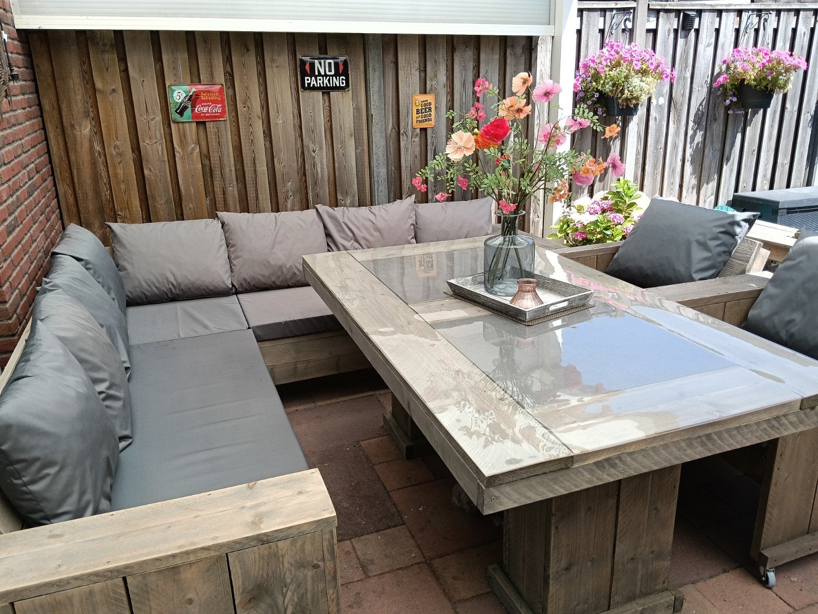 Zo goed als nieuwe loungeset met eettafel en stoelen, Bank, Meer dan 8 zitplaatsen, Ophalen of Verzenden, Zo goed als nieuw