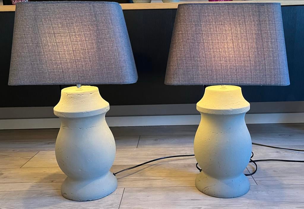 Set van 2 Prachtige Kruiklampen, Huis en Inrichting, Lampen | Tafellampen, Ophalen, Zo goed als nieuw, Stof, 50 tot 75 cm