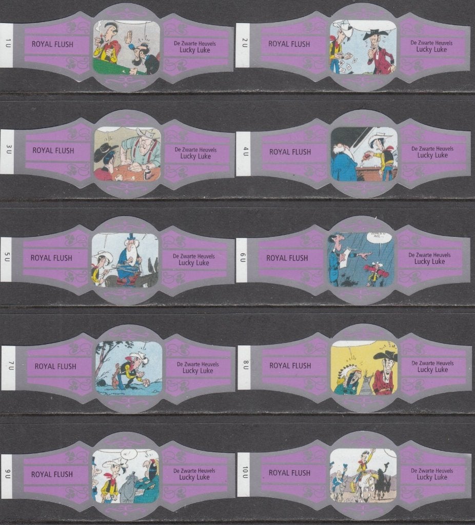 Sigarenbanden Lucky Luke De Zwarte Heuvels, Royal F. 1U-10U, Ophalen of Verzenden, Nieuw, Sigarenbandjes