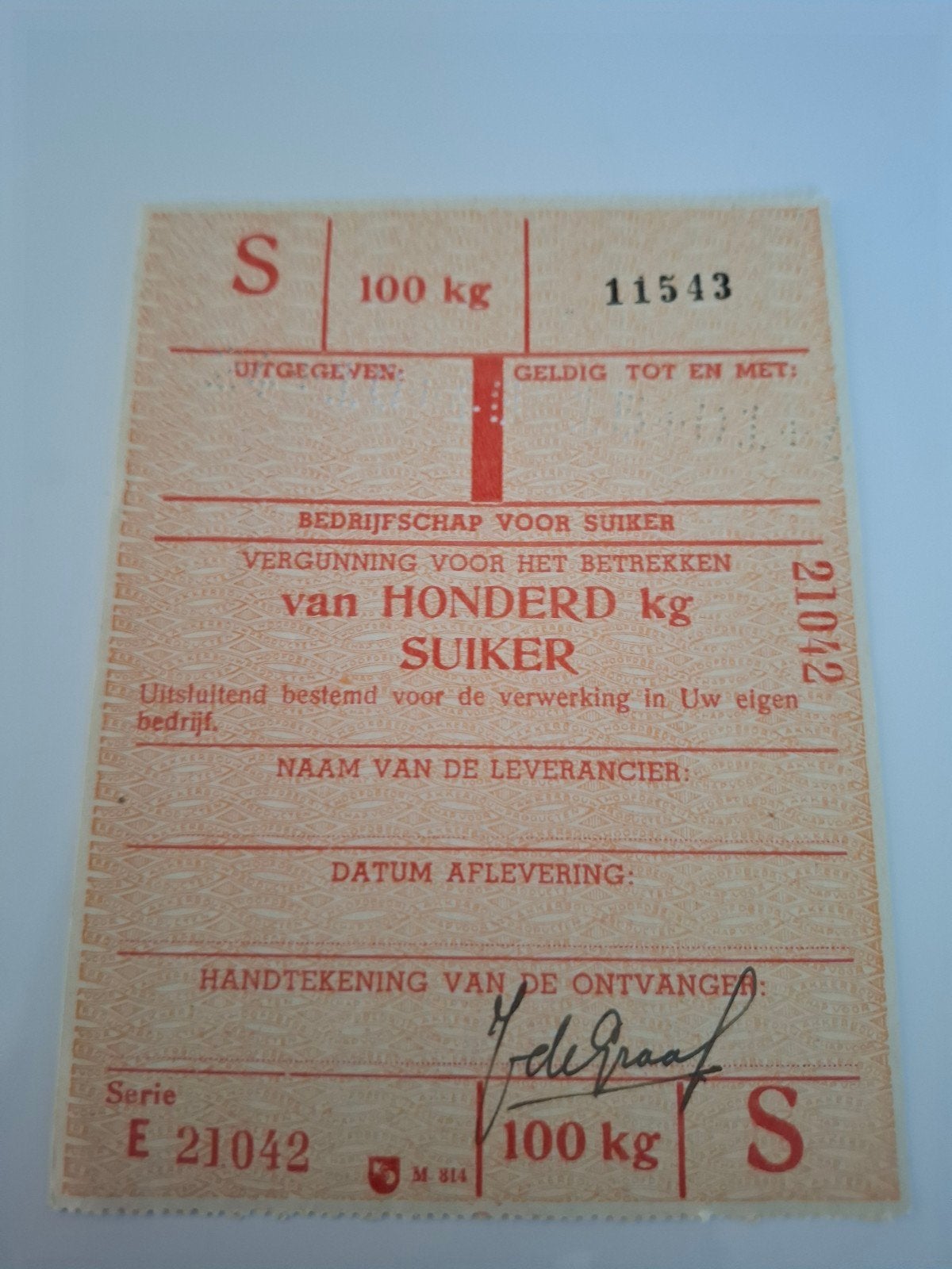 Suikerbon bonkaart 1948 document, Ophalen of Verzenden, Gelezen