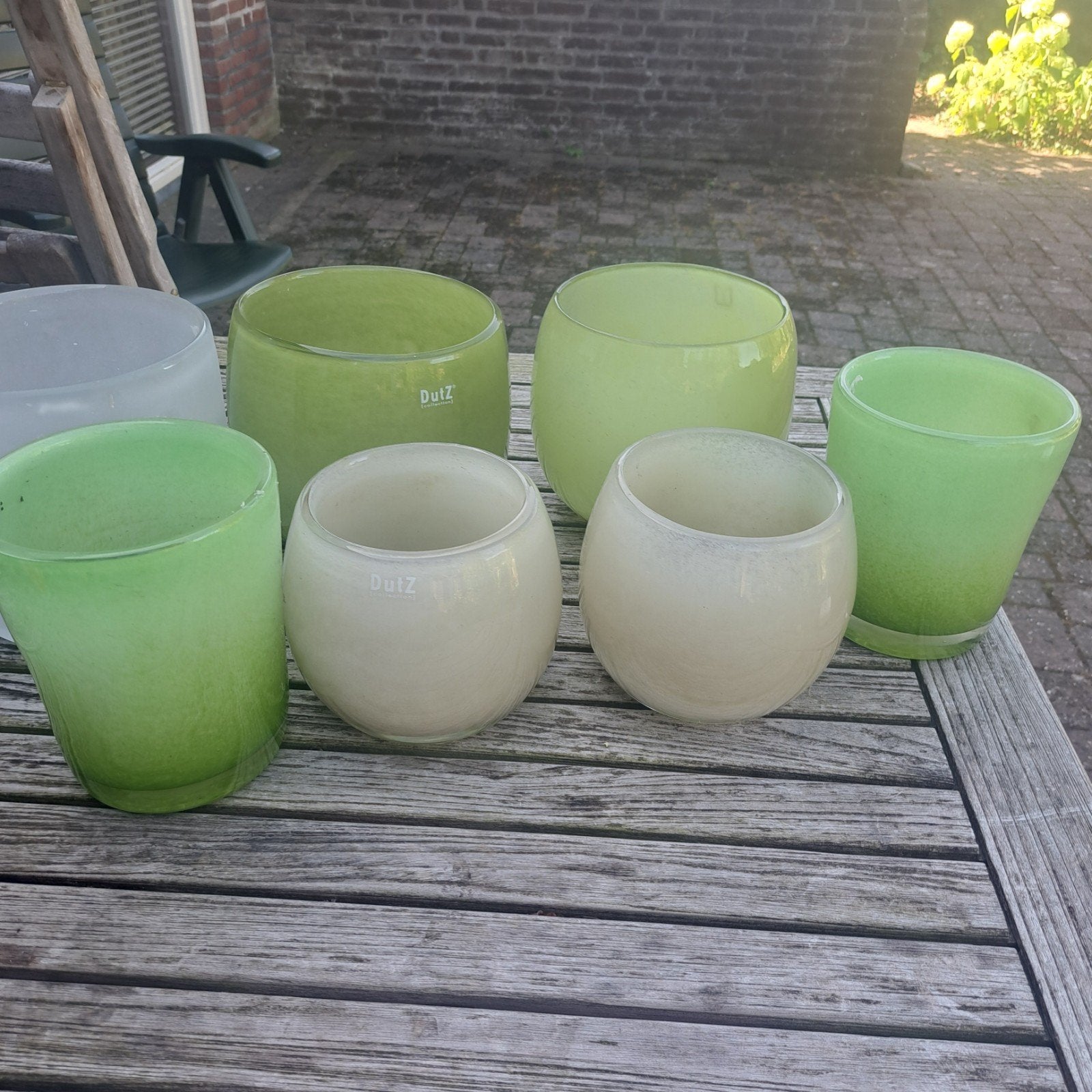 Dutz Collection vazen/windlichten (7 stuks), Ophalen, Gebruikt, Groen, Glas
