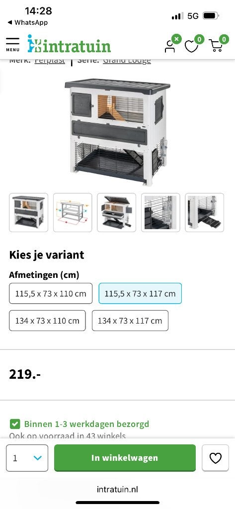 Konijnenhok, Ophalen, Gebruikt, 90 cm of meer, Konijn