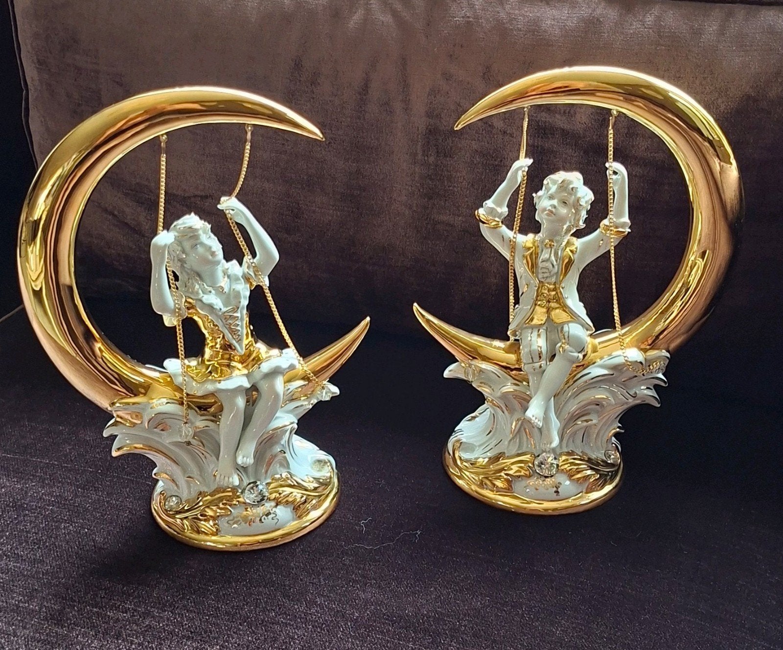 capodimonte porselein bladgoud kinderen op maan, Ophalen