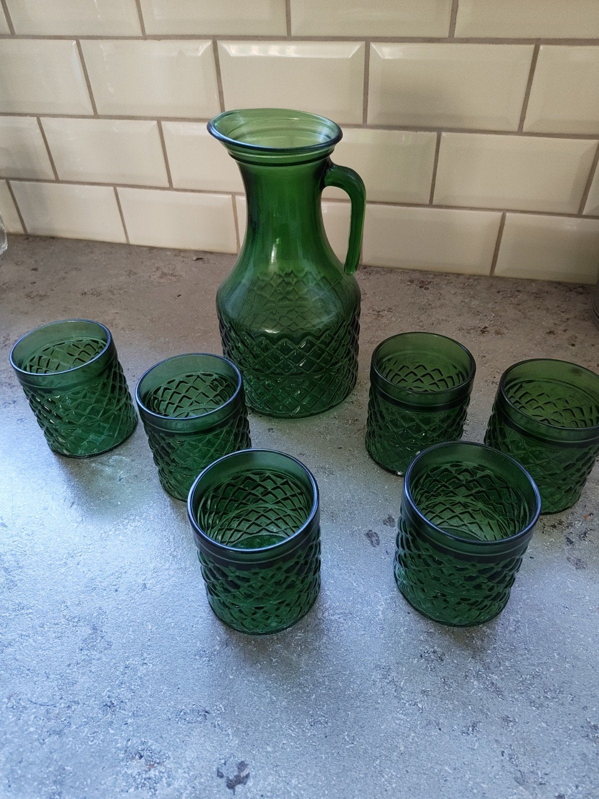 brocante Italiaanse karaf met glazen, Antiek en Kunst, Ophalen