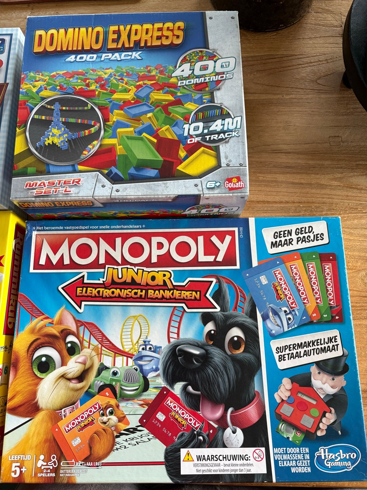 Bordspellen set: Monopoly Junior, Rummikub, Ganzenbord en me, Hobby en Vrije tijd, Een of twee spelers, Ophalen, Gebruikt