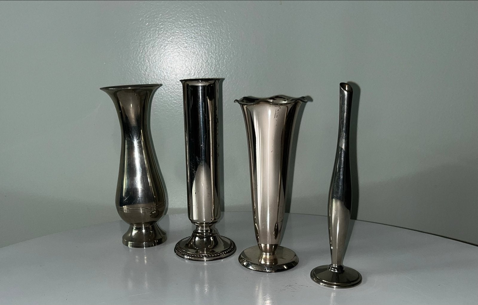 Set van 4 verzilverde vaasjes, diverse stijlen, Ophalen of Verzenden