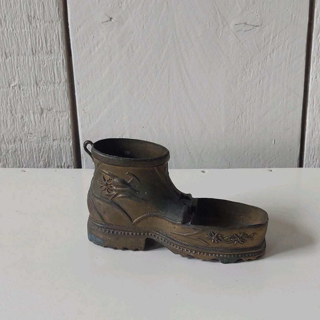 Vintage asbak in vorm van schoen messing.Dekseltje ontbreekt, Ophalen of Verzenden