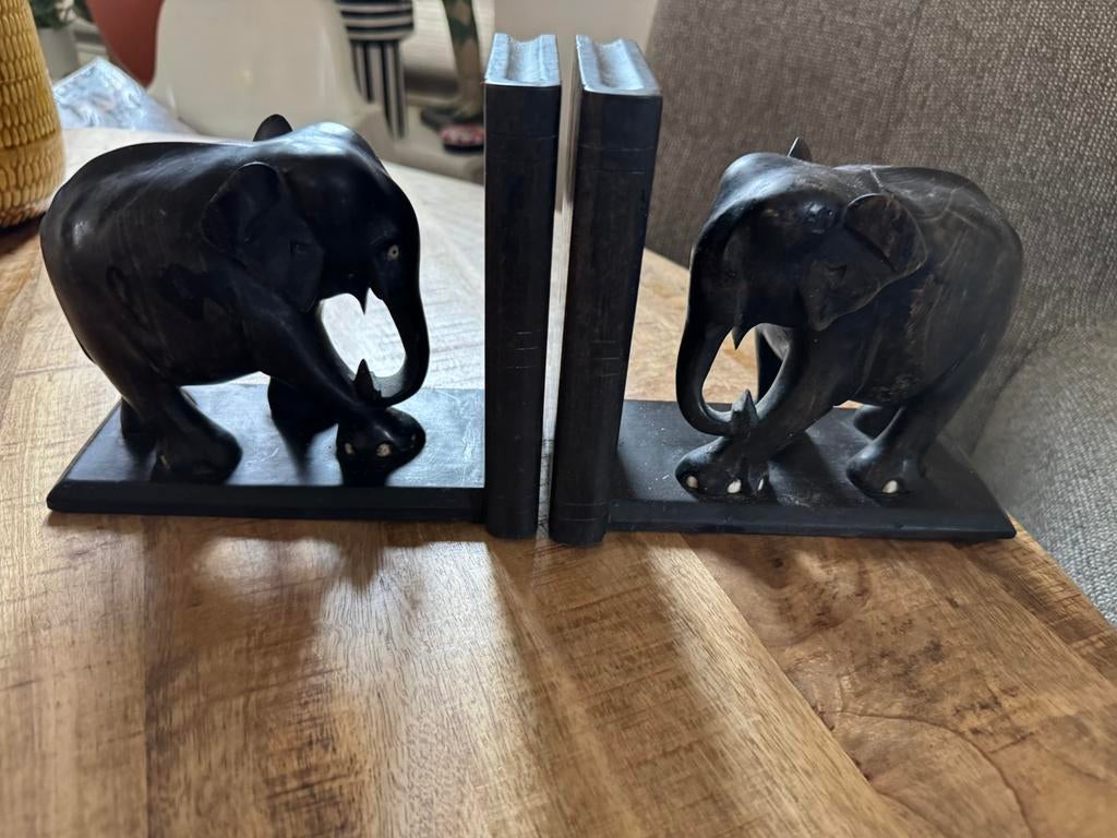 Set boekensteun met olifant, Verzamelen, Beelden en Beeldjes, Ophalen of Verzenden, Zo goed als nieuw, Dier