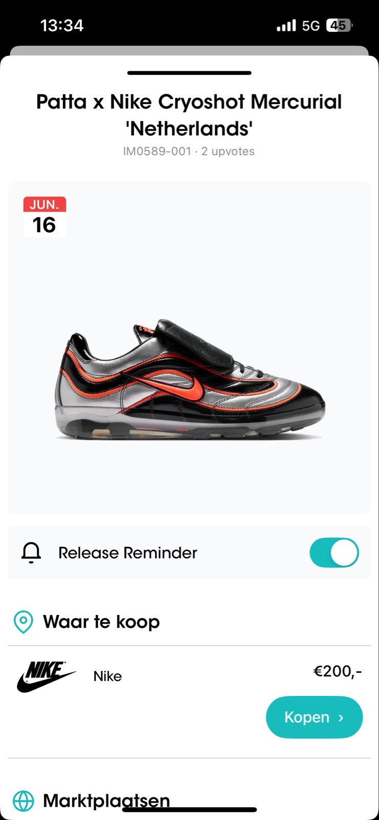 Nike x Patta x Nederland Cryoshot Mercurial Maat 43, Ophalen of Verzenden, Zo goed als nieuw, Overige kleuren, Sneakers of Gympen