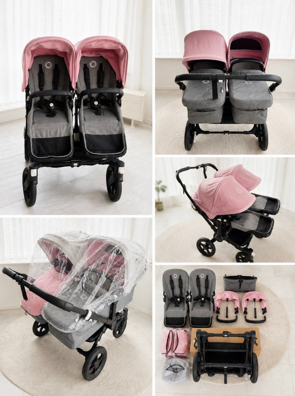Bugaboo Donkey Twin kinderwagen - Roze/Grijs, Kinderen en Baby's, Kinderwagens en Combinaties, Ophalen, Zo goed als nieuw, Combiwagen