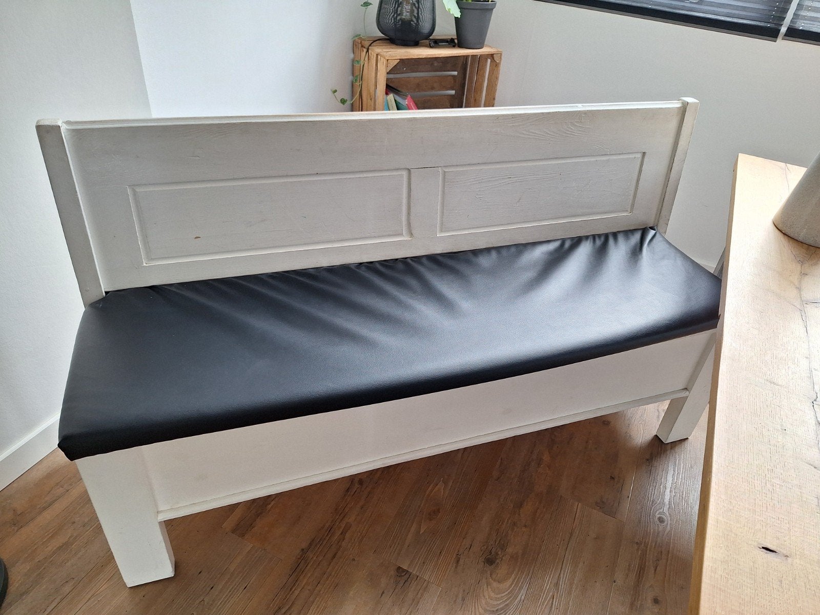 Houten eettafelbank met opbergruimte, Ophalen, Gebruikt, Minder dan 75 cm, 150 tot 200 cm