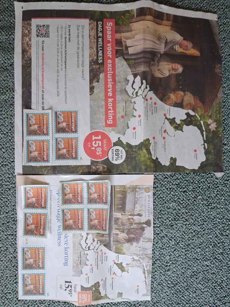 12 Zegels geldig voor 2 x Sauna bezoek met korting, Tickets en Kaartjes, Drie personen of meer, Kortingsbon, Spa of Sauna