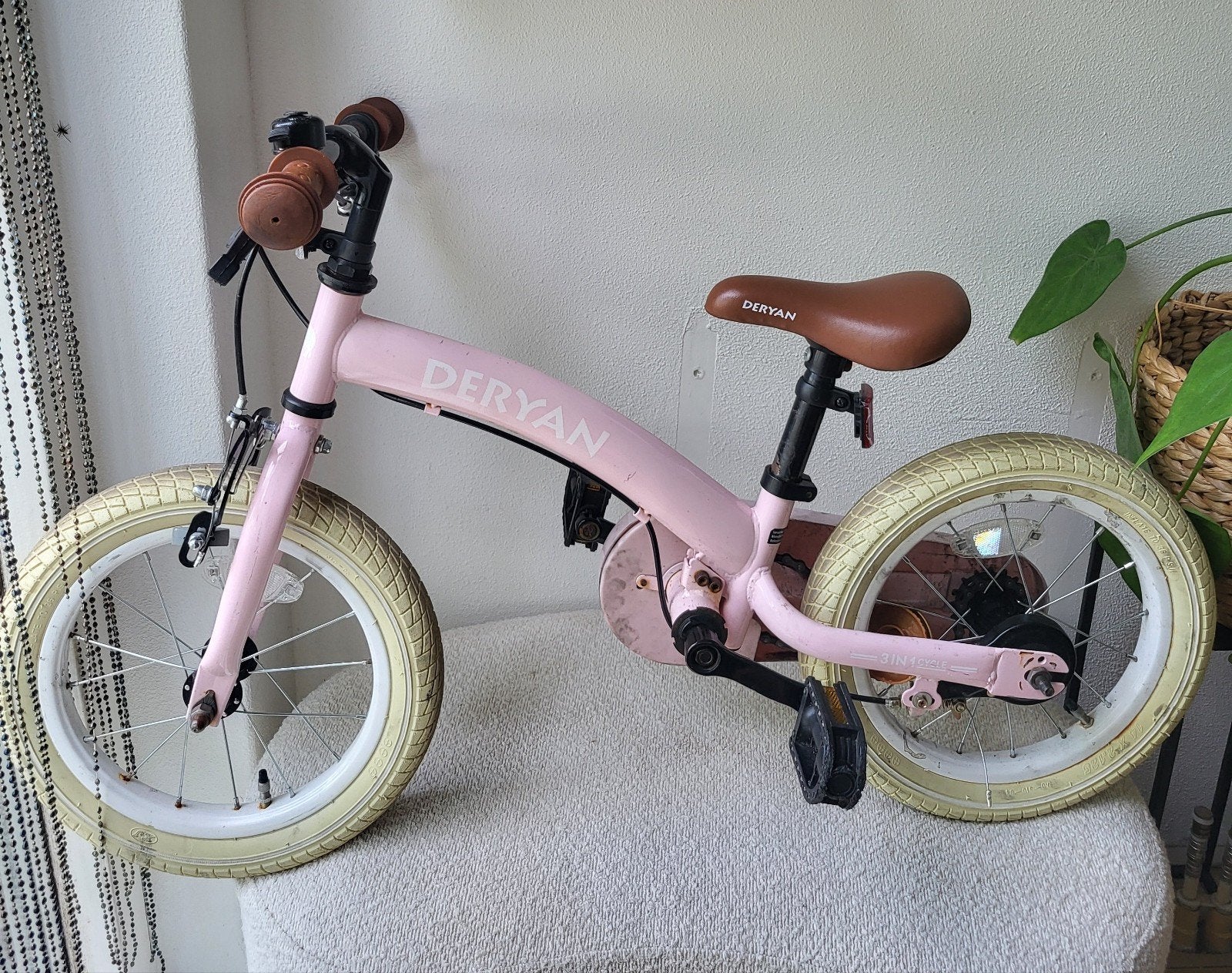Deryan meisjes kinderfiets 12inch roze, Ophalen, Terugtraprem, Gebruikt, Deryan