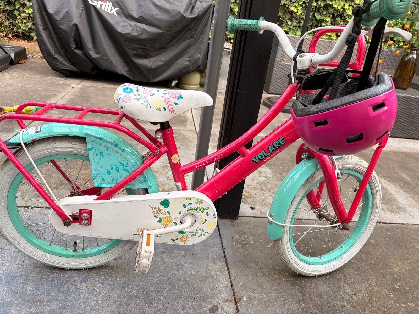 Roze kinderfiets Volare Viva La Vida met helm, Ophalen, Gebruikt, Velgrem, 16 tot 20 inch
