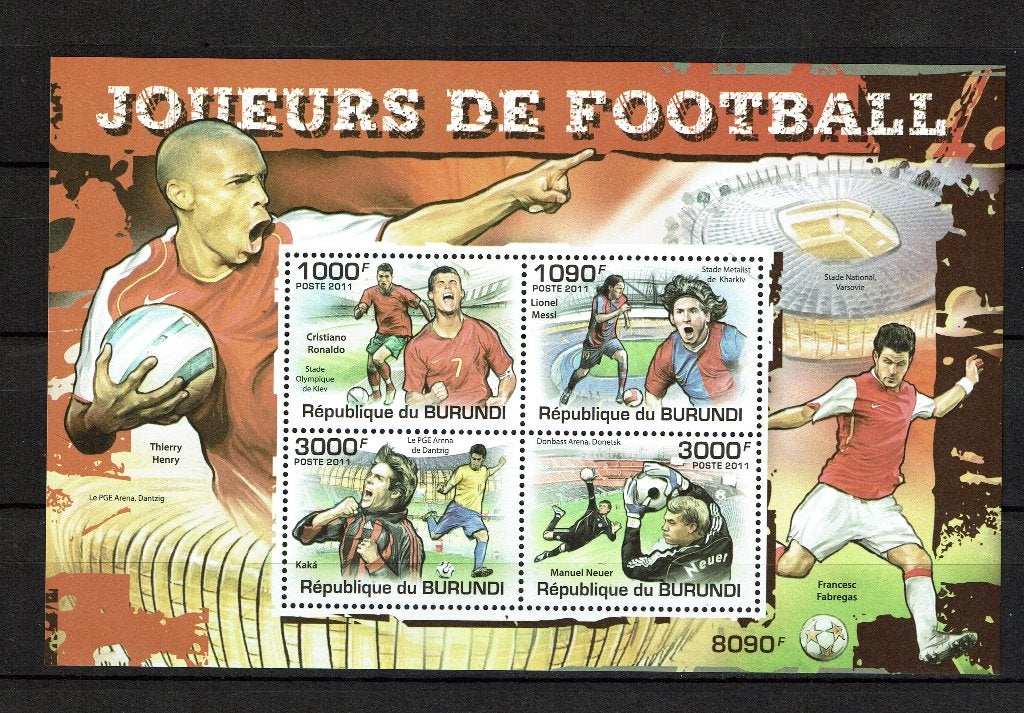BURUNDI 2011 PF BLOK VOETBAL SOCCER SPORT MESSI RONALDO KAKA, Ophalen of Verzenden, Postfris, Sport