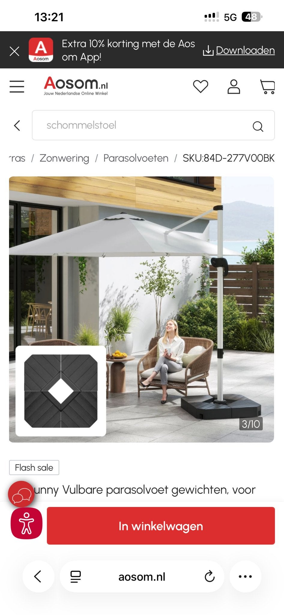 Compacte tegels voor zweefparasol (paradolvoet) - universeel, Tuin en Terras, Ophalen, Zo goed als nieuw, 1 tot 2 meter, Parasolvoet