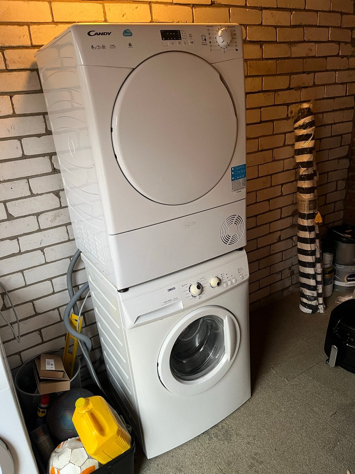 Wasmachine Zanussi en droger Candy - Setprijs, Witgoed en Apparatuur, Wasmachines, Gebruikt, Voorlader, 8 tot 10 kg, 85 tot 90 cm