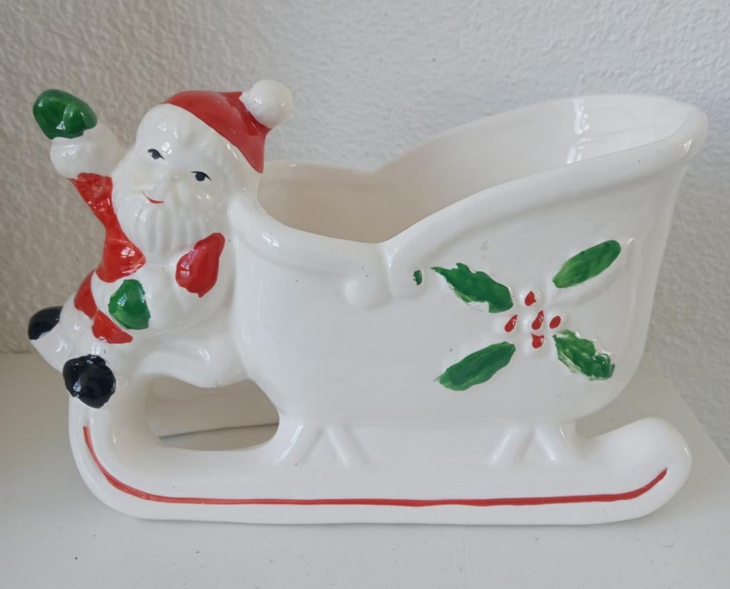 Vintage stenen kerstbakje slee met kerstman jaren 50 - 70, Diversen, Kerst, Ophalen of Verzenden, Zo goed als nieuw