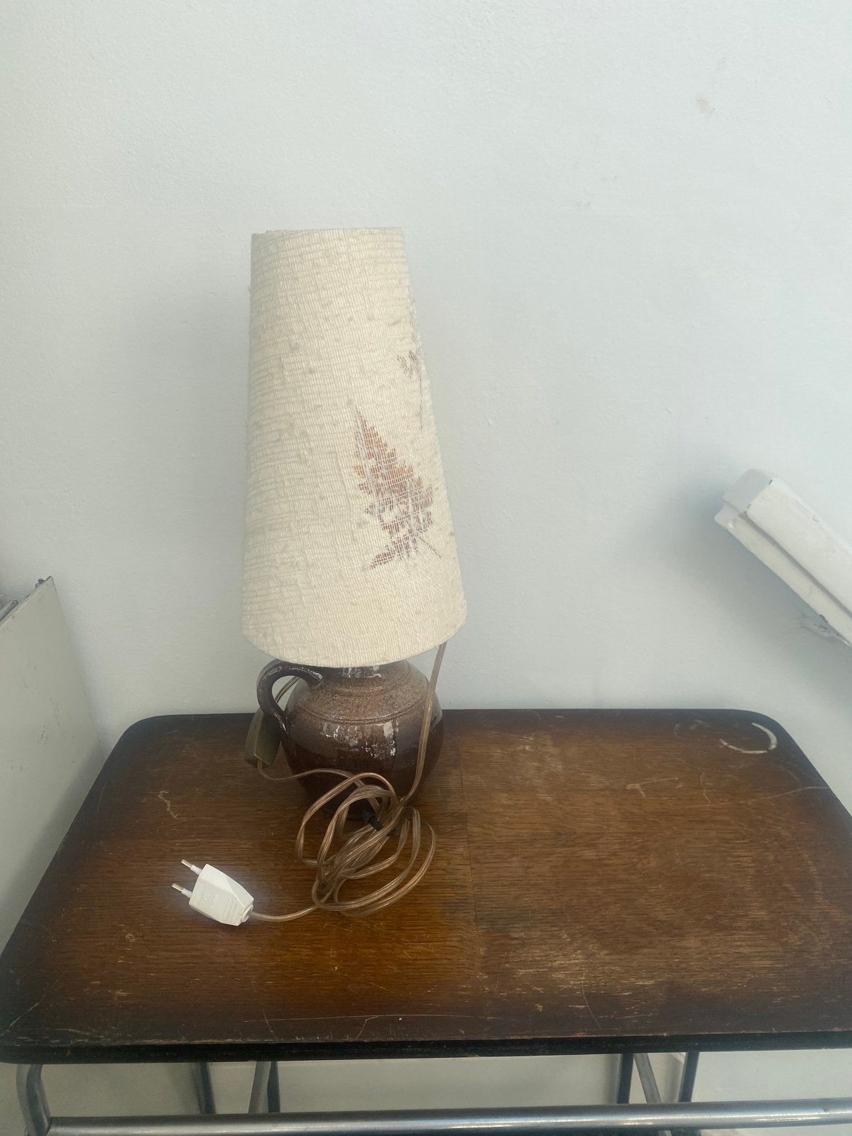 Vintage Keramieken Tafellampje met Gedroogde Bloemenkap, Ophalen, Gebruikt, Overige merken, Vintage