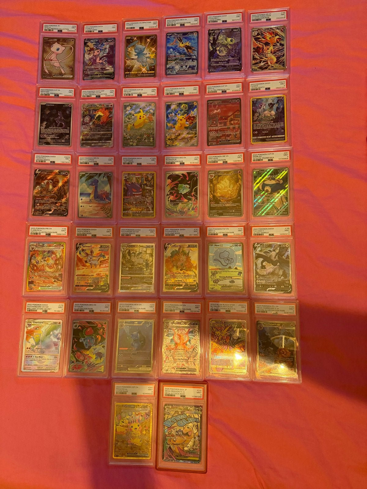 32 PSA 9 Pokémon kaarten - Mew, Charizard, Eeveelutions, Ophalen of Verzenden, Zo goed als nieuw, Meerdere kaarten