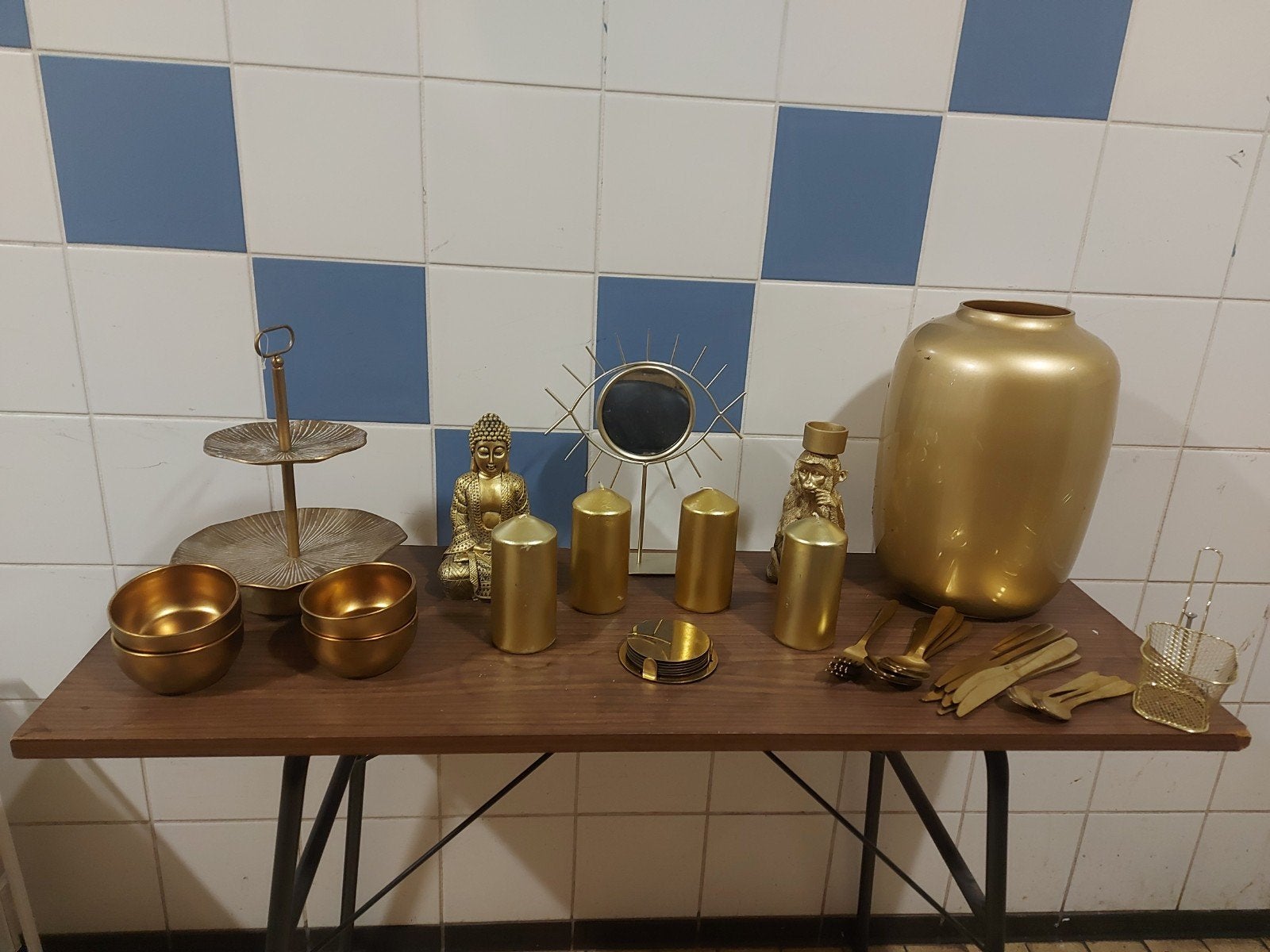 Gouden Woonaccessoires Set - Diverse Decoratie Items, Gebruikt, Overige stijlen, Ophalen of Verzenden, Goud