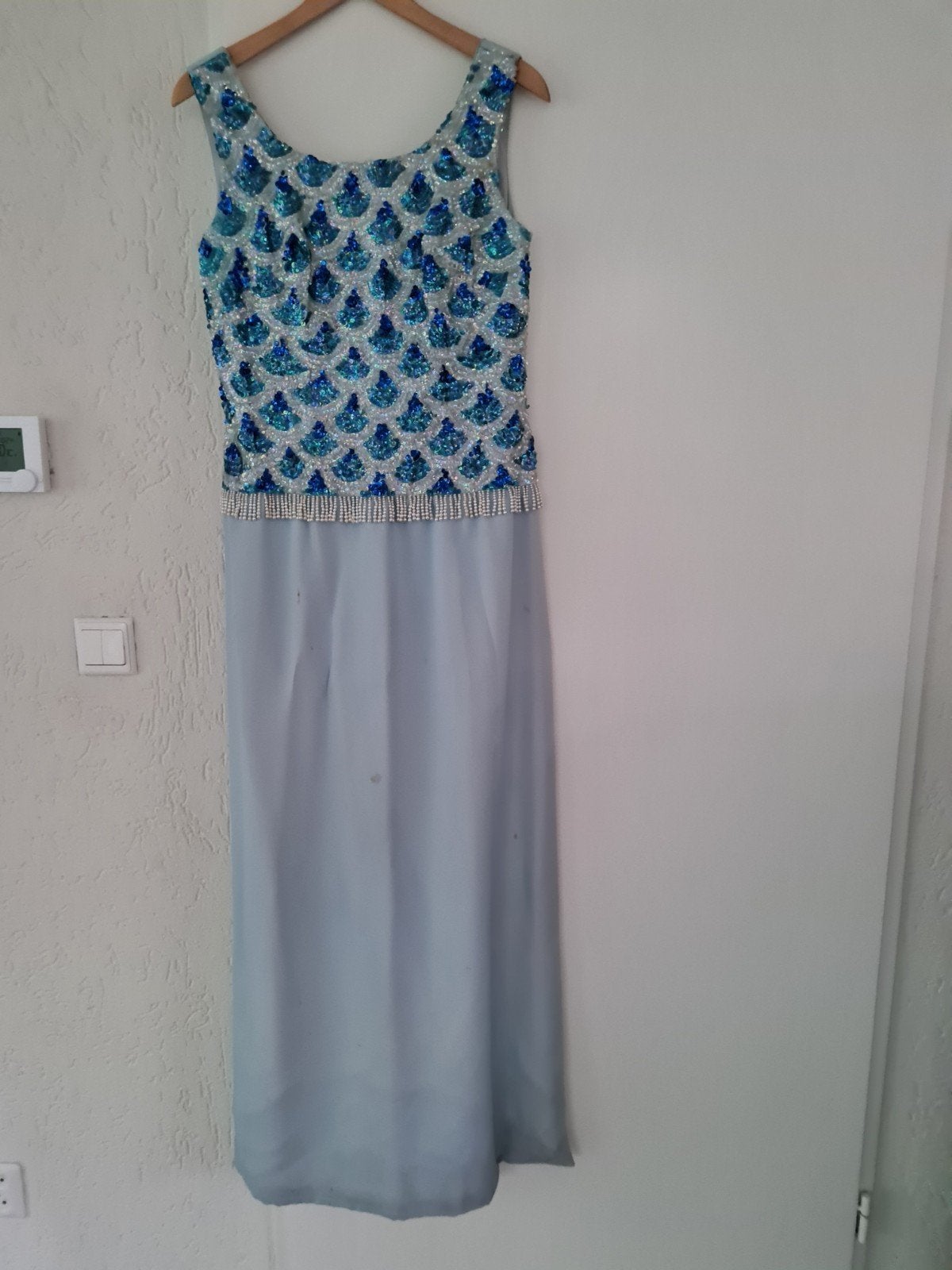 Vintage galajurk uit jaren 60, Maat 38/40 (M), Blauw, Ophalen of Verzenden, Gedragen