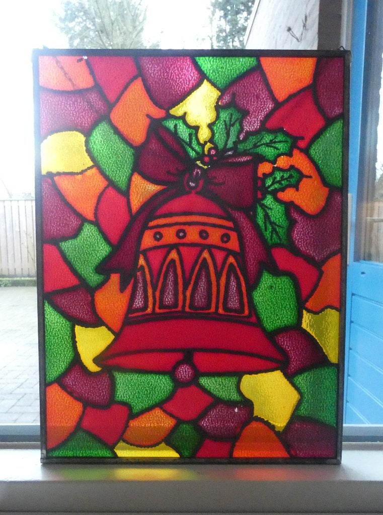 Raamdecoratie glas kerstklok [1960], Ophalen of Verzenden, Zo goed als nieuw