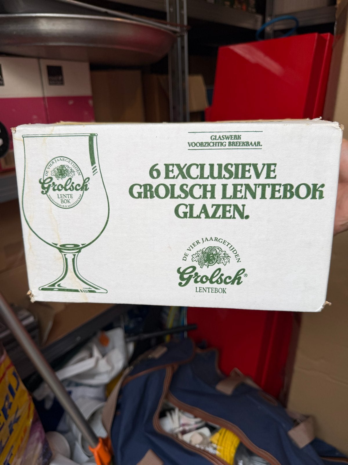 6 Exclusieve Grolsch Lentebok Glazen - Nieuw in Doos, Ophalen, Nieuw, Glas, Modern