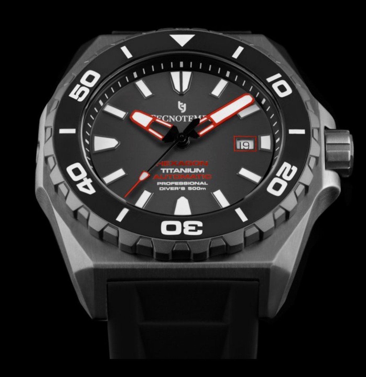 TechnoTempo Swiss horloge Hexagon Titanium 46 mm zwart, Ophalen of Verzenden, Zo goed als nieuw, Overige merken