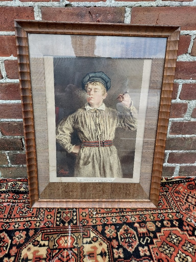 Antieke reclame litho voor sigaren., Ingelijst, 1800 - 1899, Portret, 42 cm