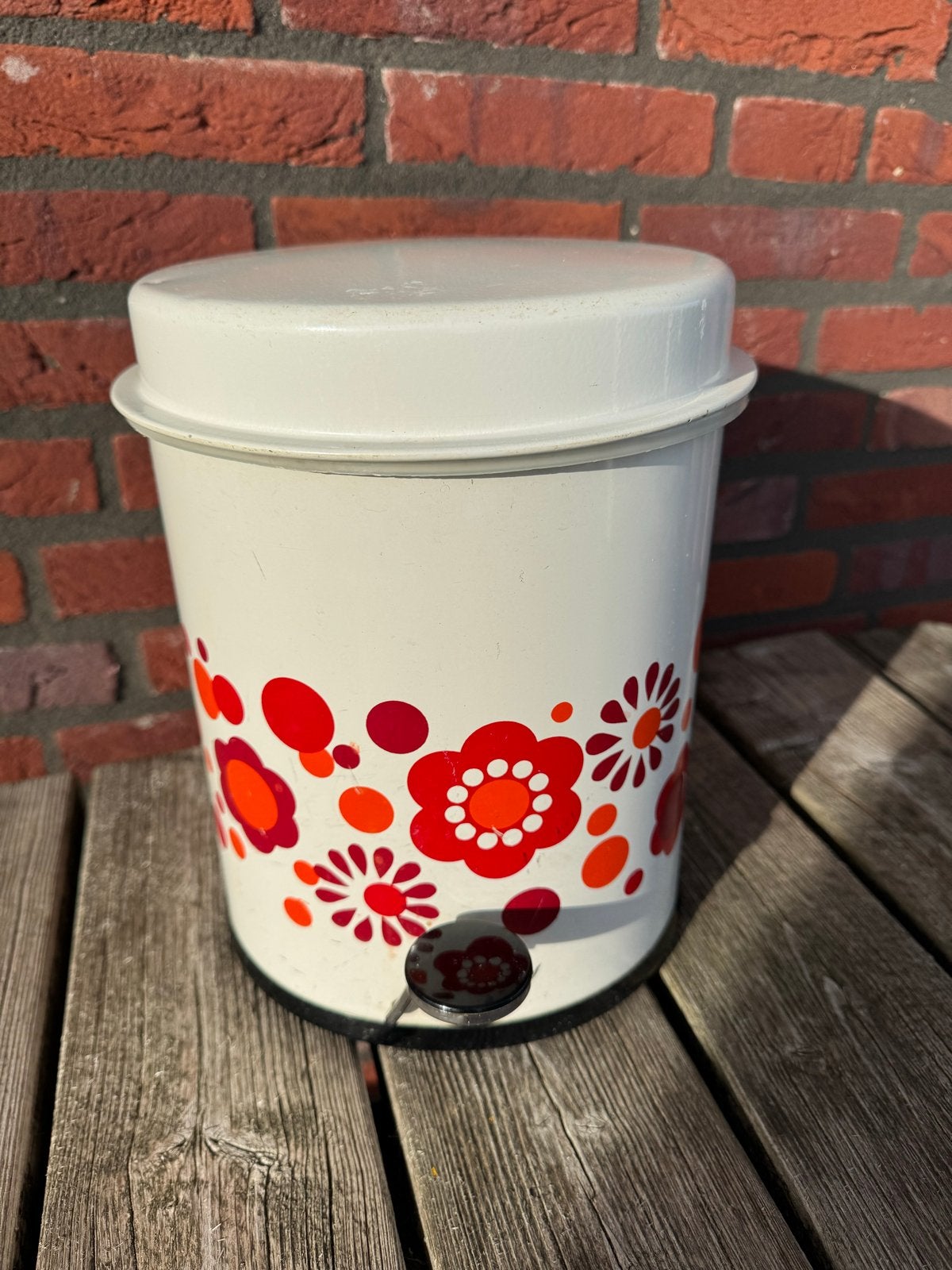 Vintage pedaalemmer met bloemenprint en pedaal, Gebruikt, Met pedaal, Ophalen of Verzenden, Xxx