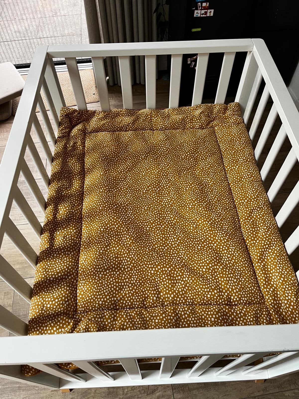 Meyco Boxkleed 98x77 cm - Okergeel met Witte Stippen, Ophalen of Verzenden, Gebruikt