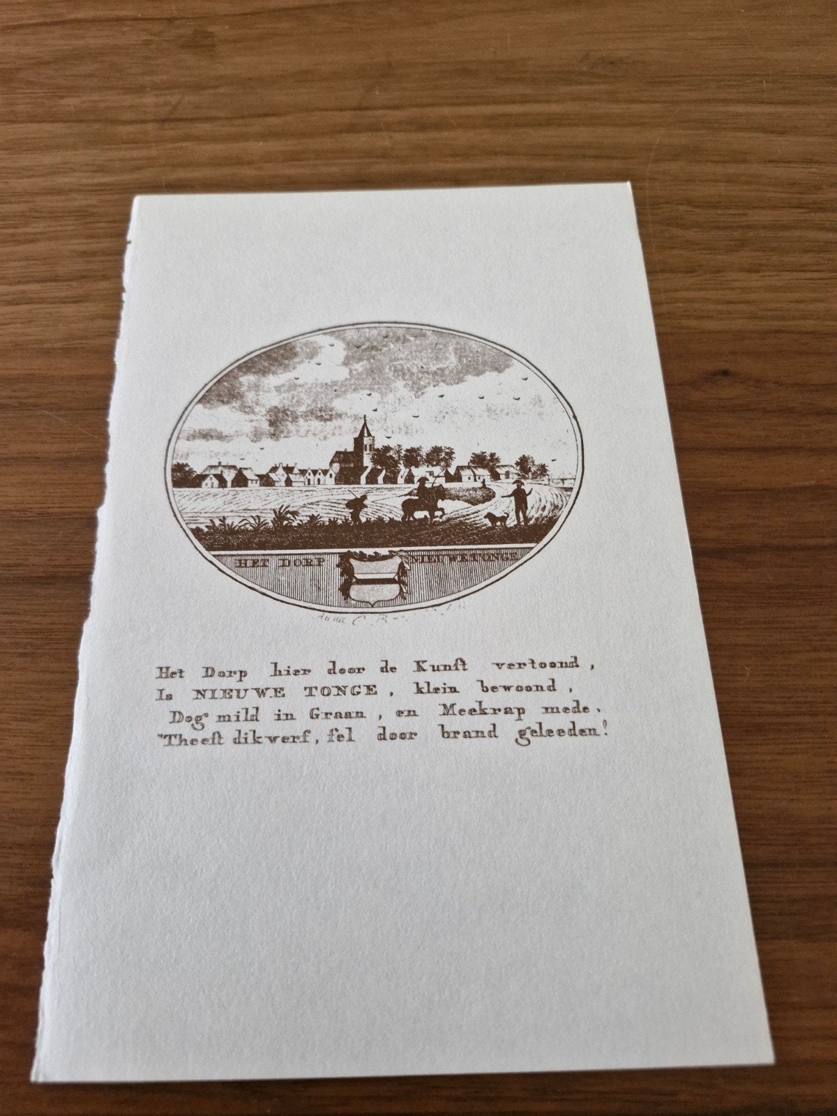 Oude prent 'Het Dorp' met gedicht over Nieuwe Tonge, Boeken, Ophalen of Verzenden, Gelezen, Onbekend, Nederland