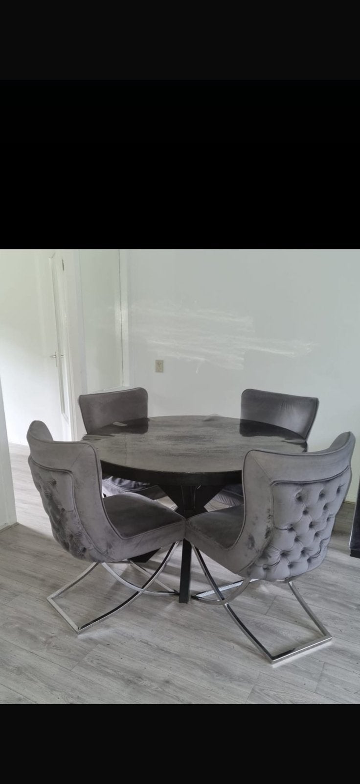 4 Eetstoelen grijs, Tuin en Terras, Ophalen of Verzenden, Zo goed als nieuw