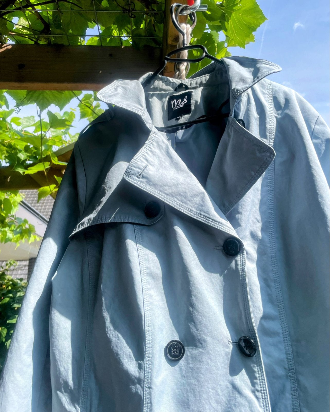 MS Mode Lichtblauwe Trenchcoat Maat 52, Ophalen of Verzenden, Gedragen, Maat 46/48 (XL) of groter, Blauw