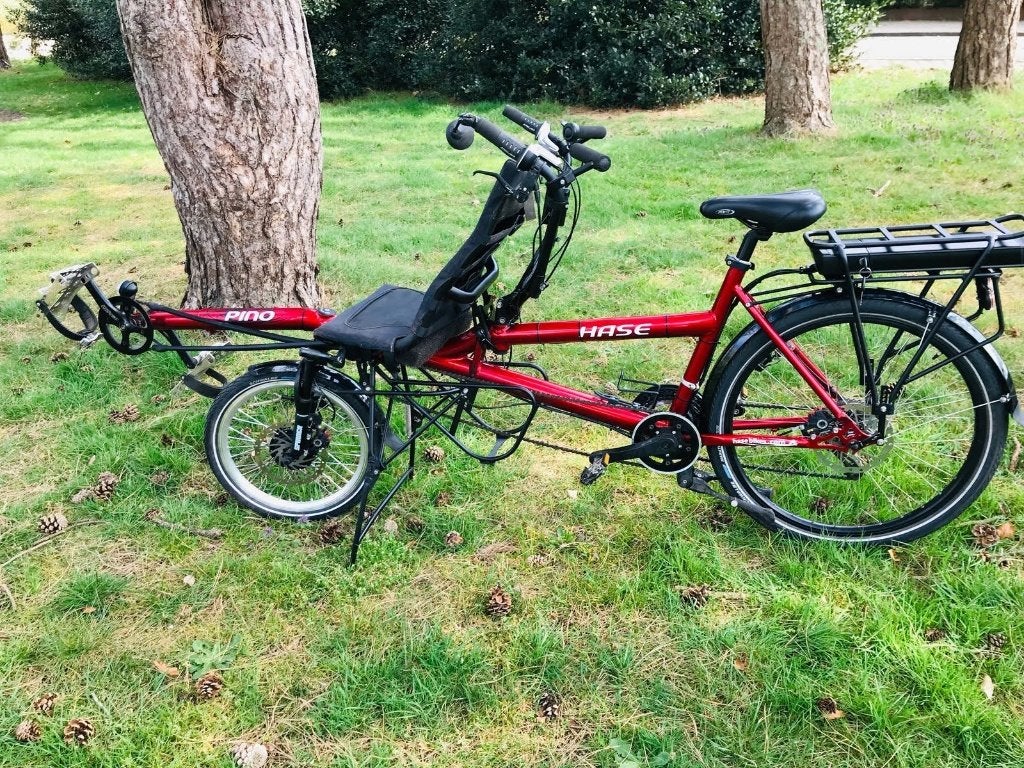 E-Hase Pino tandem met electrische ondersteuning., Fietsen en Brommers, Minder dan 10 versnellingen, Gebruikt, Opvouwbaar, Ophalen of Verzenden